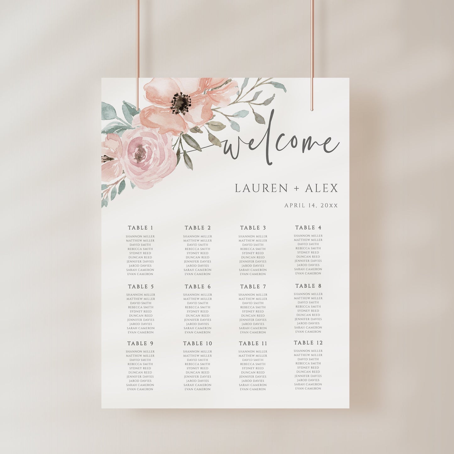 Floral Seating Chart Template | www.foreveryourprints.com
