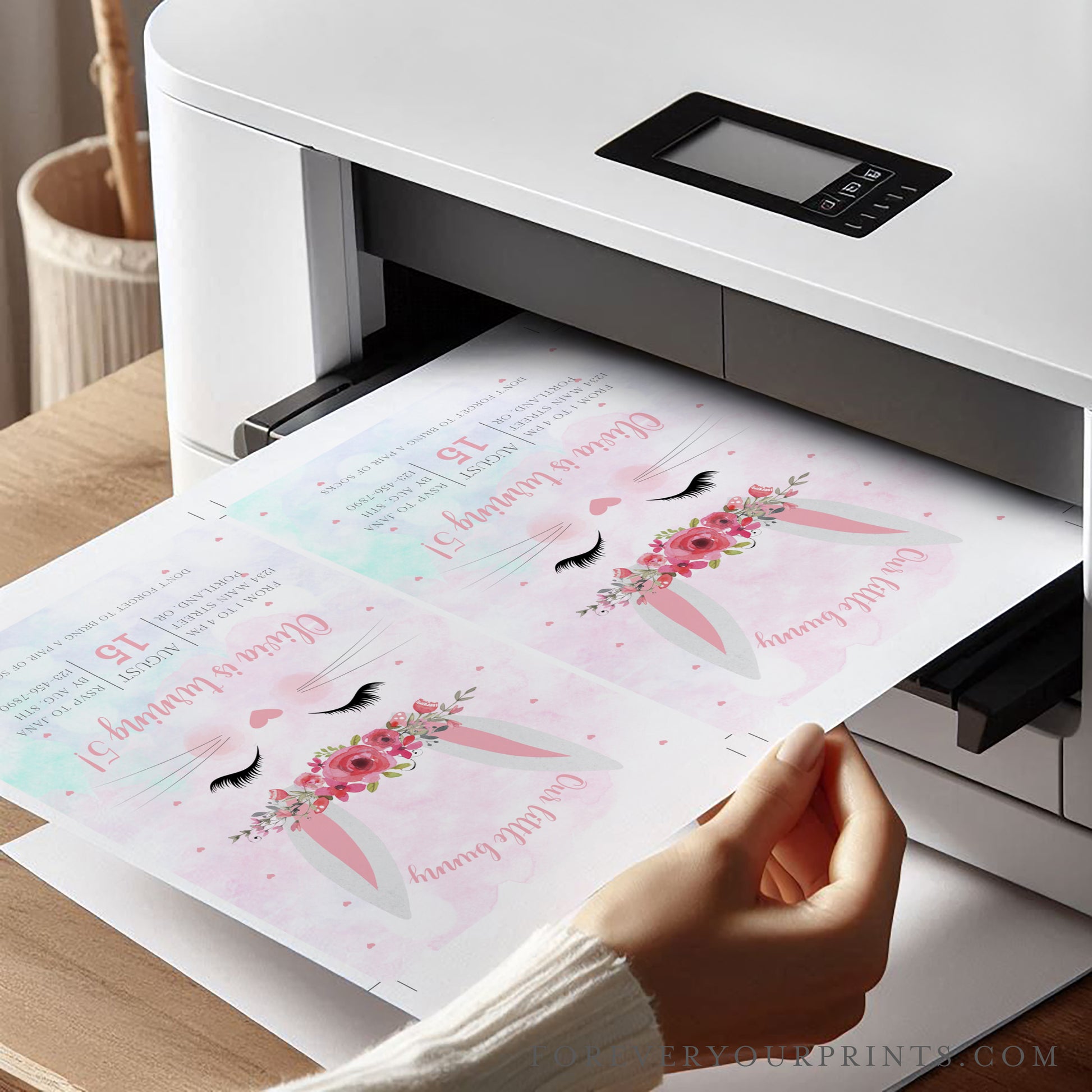 Bunny First Birthday Invitation | www.foreveryourprints.com