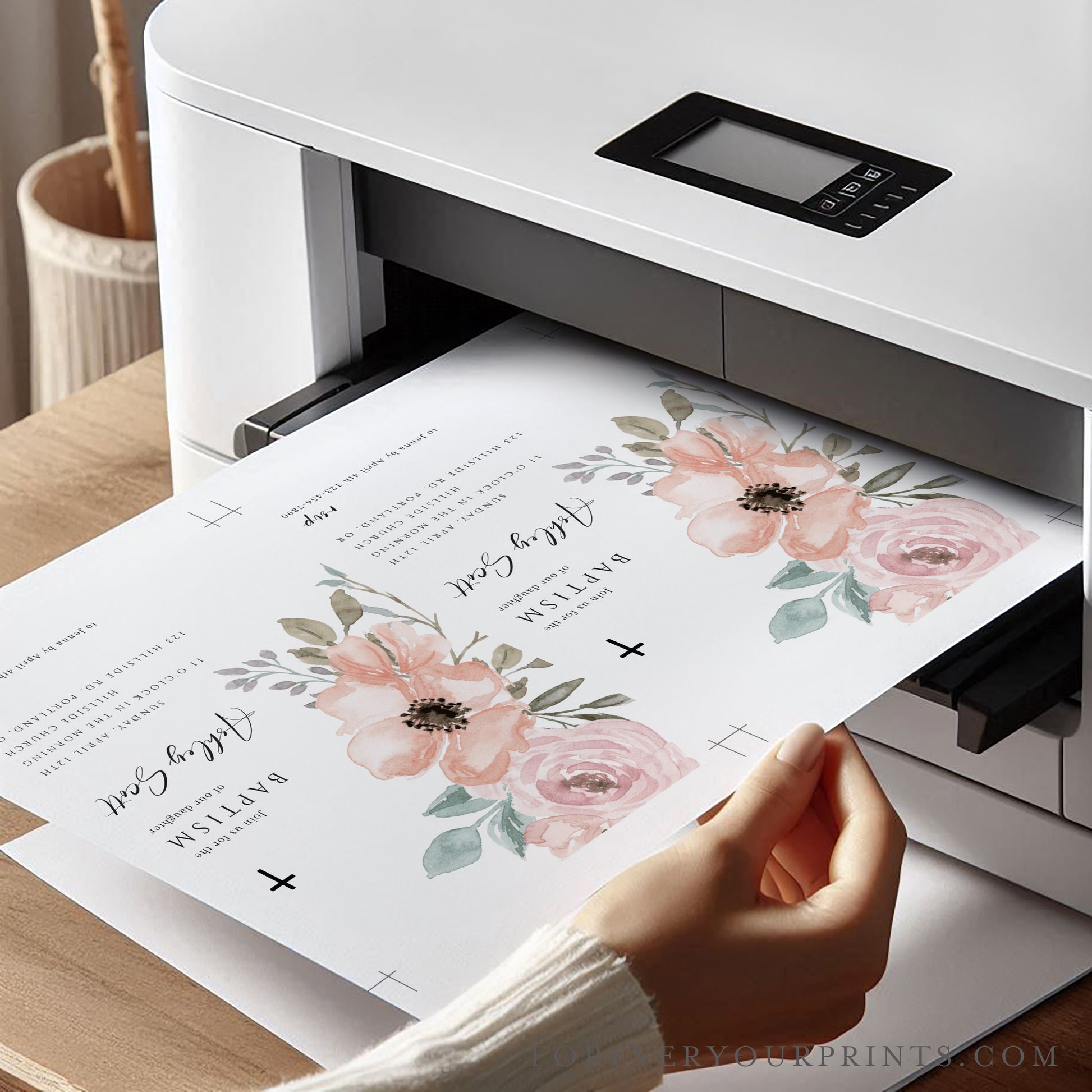 Floral Baptism Invitation | www.foreveryourprints.com