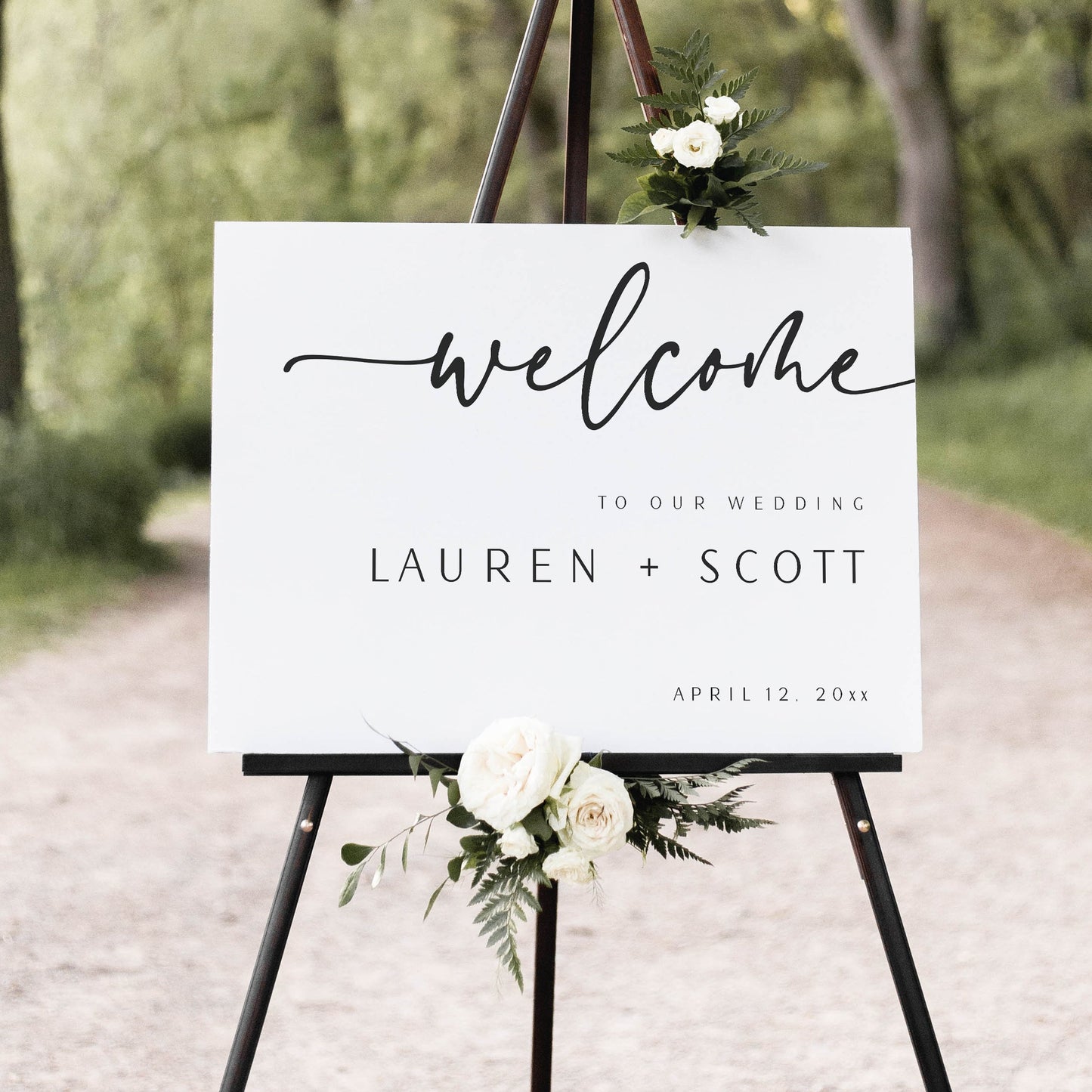 Wedding welcome sign featuring modern calligraphy and minimalist layout, editable online with Corjl | www.foreveryourprints.com