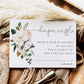 Magnolia floral baby shower diaper raffle card template with watercolor magnolias, blush roses, and cotton blooms, editable in Canva