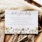 Wildflower books for baby shower insert card template with watercolor meadow flowers and dusty rose calligraphy script, editable in Canva