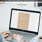 Editable neutral oh baby baby shower invitation Canva template with oversized script typography and hand-drawn heart on a warm sand beige background