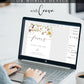 Wildflower baby shower favors sign template with watercolor meadow flowers in yellow, purple, and cream with calligraphy script, editable in Canva