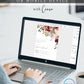 Autumn floral engagement party invitation template with watercolor blooms in burgundy, blush, and plum with dark green botanicals, editable in Canva