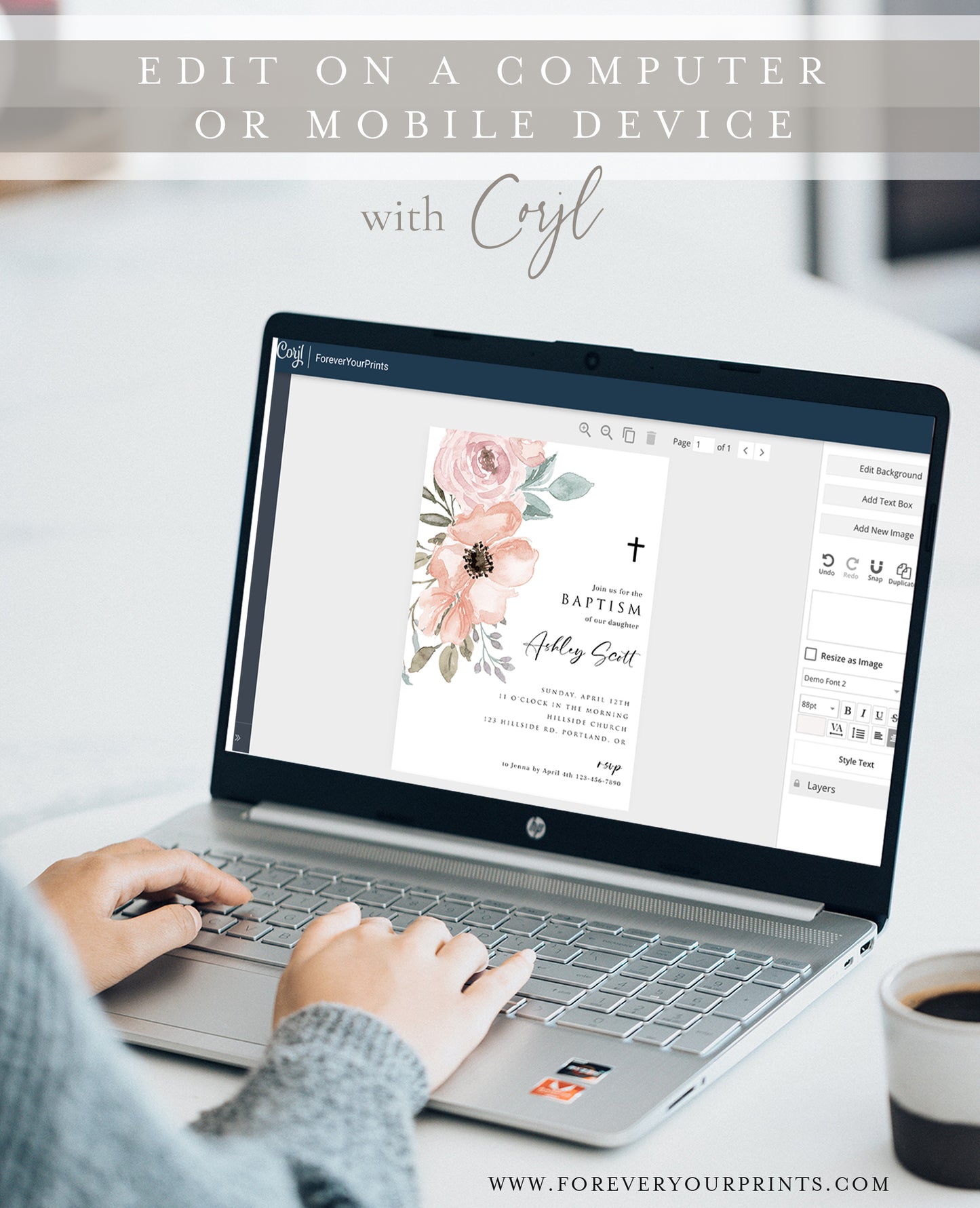 Floral Baptism Invitation | www.foreveryourprints.com