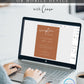 Terracotta minimalist wedding reception party invitation template with white script and serif typography, editable in Canva