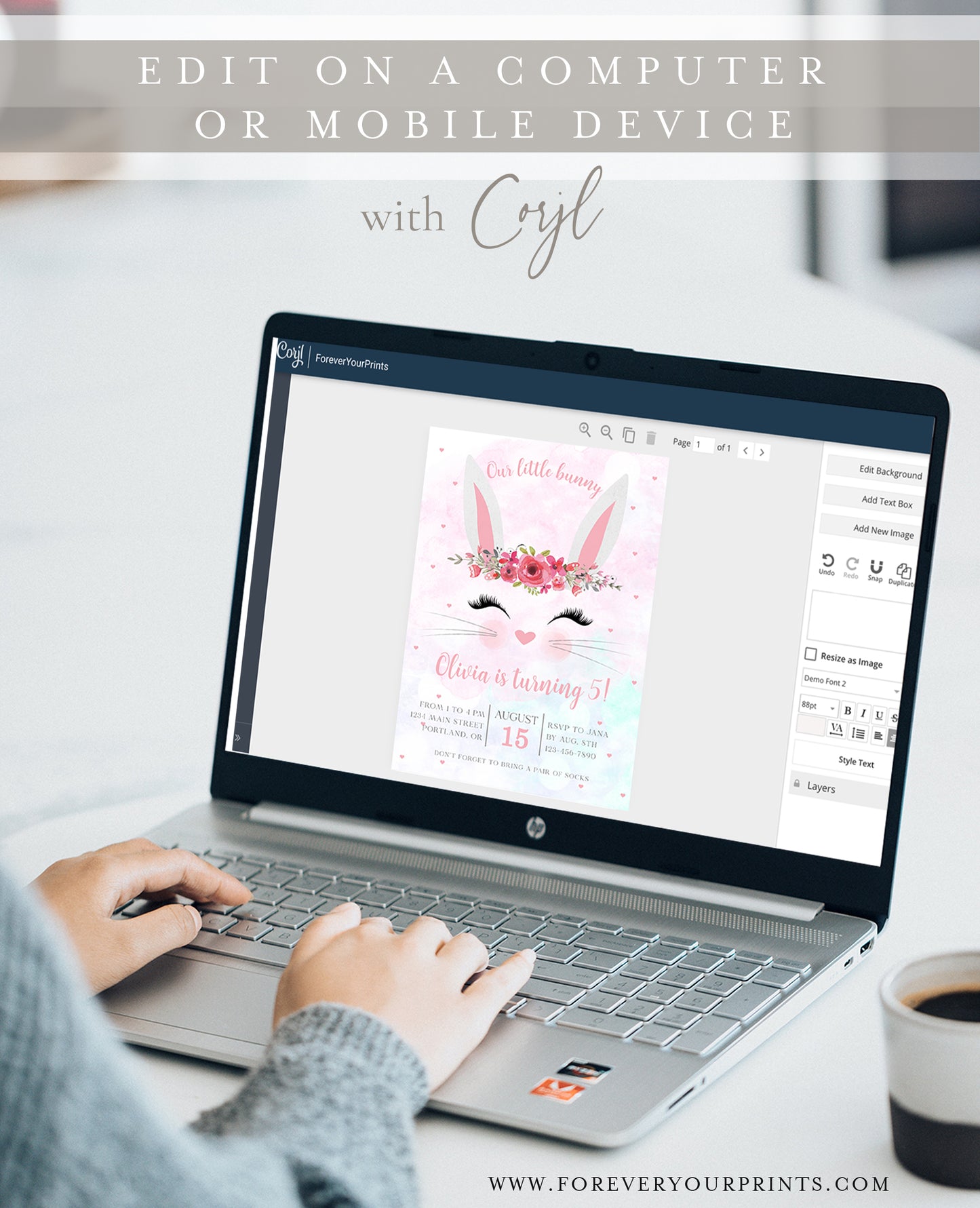 Bunny First Birthday Invitation | www.foreveryourprints.com