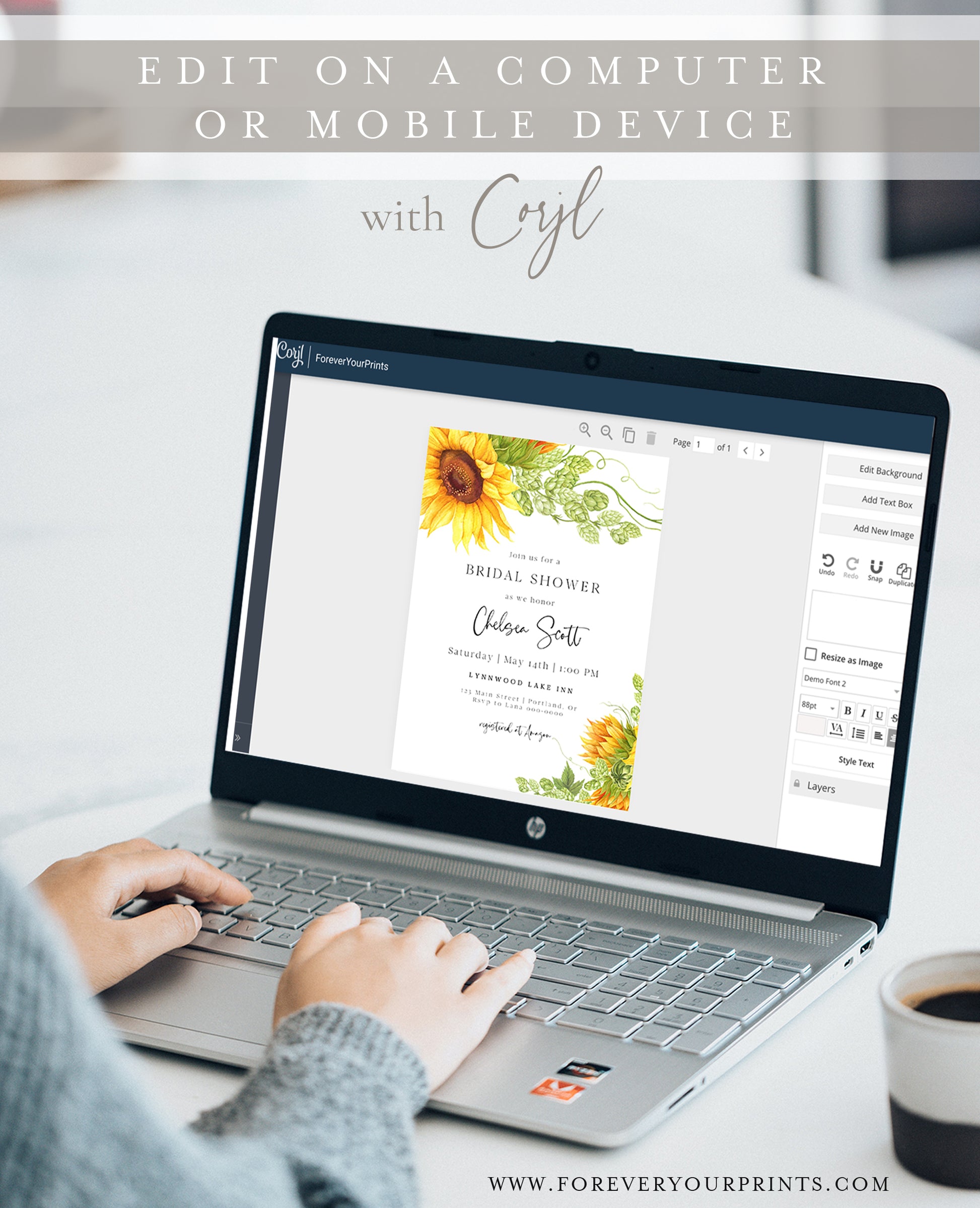 Sunflower Bridal Shower Invitation | www.foreveryourprints.com