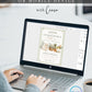 Editable homegrown baby shower invitation Canva template with watercolour baby overalls, daisy basket, carrots, market tote, sage gingham background, and olive branch accents