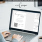 Minimalist black and white honeymoon wish sign template with calligraphy script and QR code placeholder for Venmo, editable in Canva