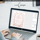 Editable wildflower baby shower welcome sign Canva template with watercolour roses, lavender, cosmos, blush arch, and butterfly details in soft pink and purple tones