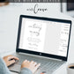 Minimalist black and white In Loving Memory wedding sign template with elegant calligraphy script, editable in Canva