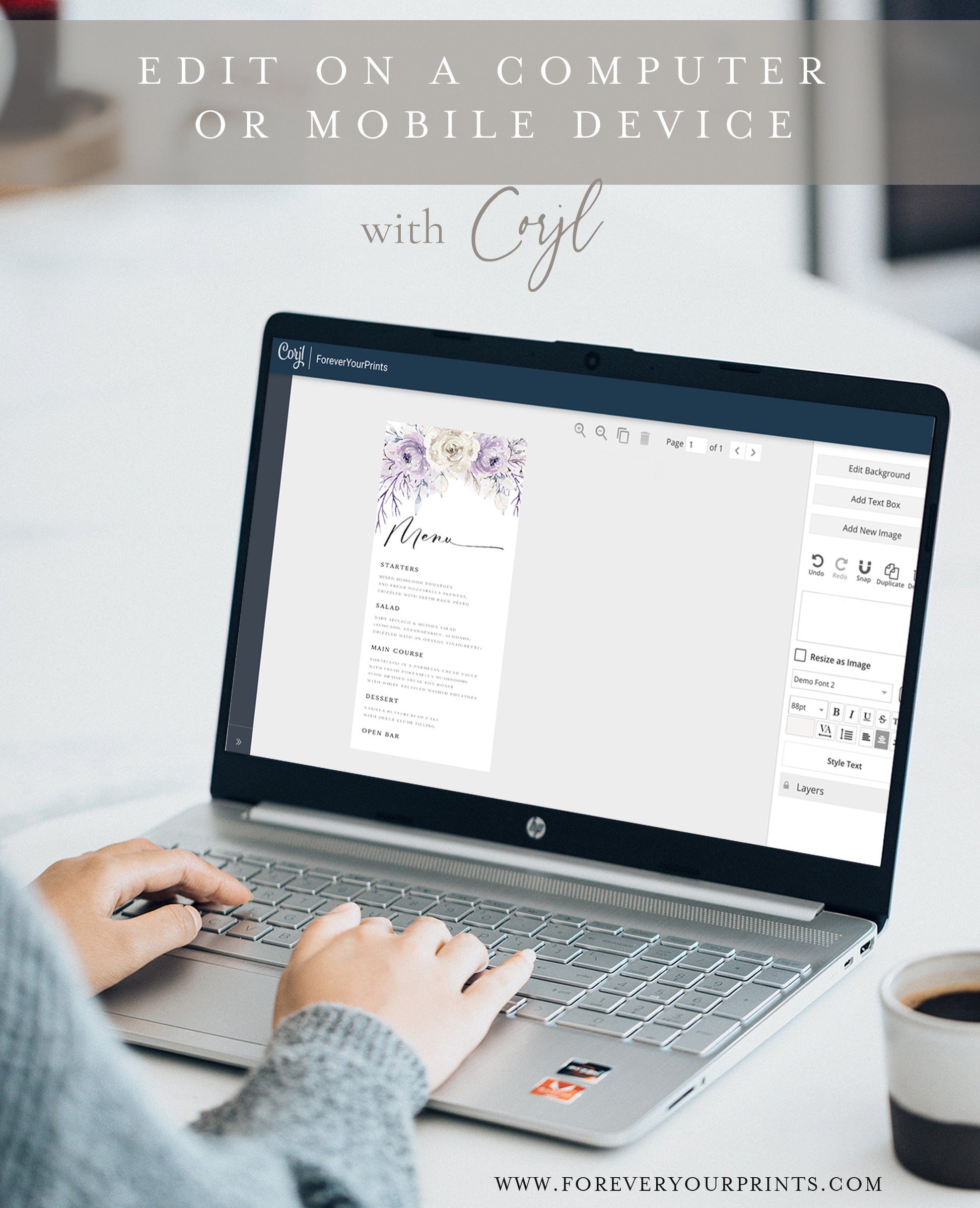 Lavender Floral Menu Card | www.foreveryourprints.com