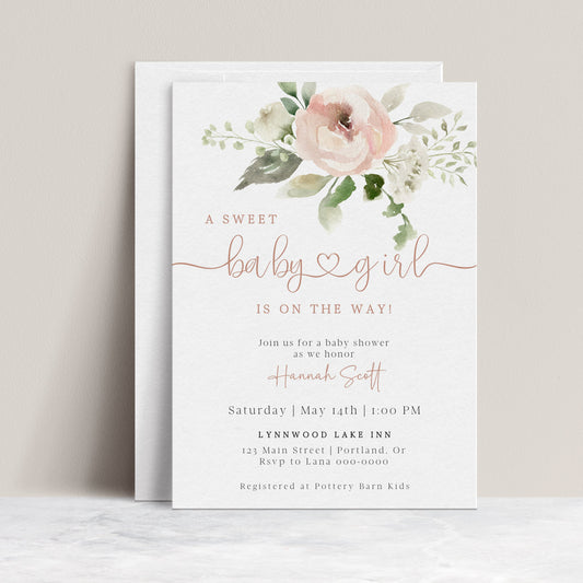 Floral Baby Girl Shower Invitation | www.foreveryourprints.com