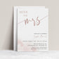 Latte toned Miss to Mrs bridal shower invitation template with dusty rose calligraphy script and watercolor wash, editable in Canva