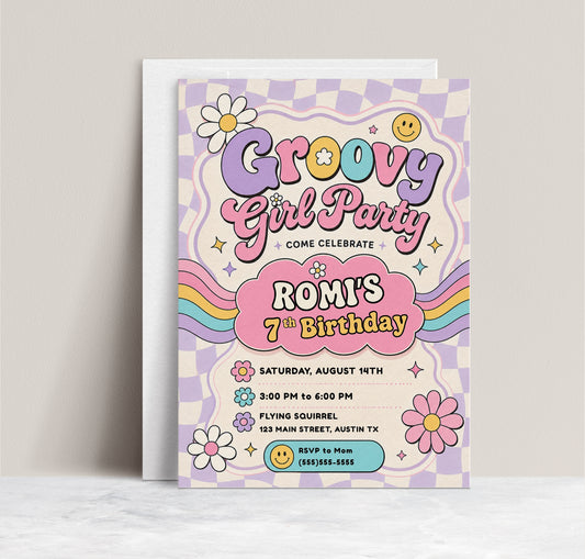 Groovy Girl Retro Birthday Invitation