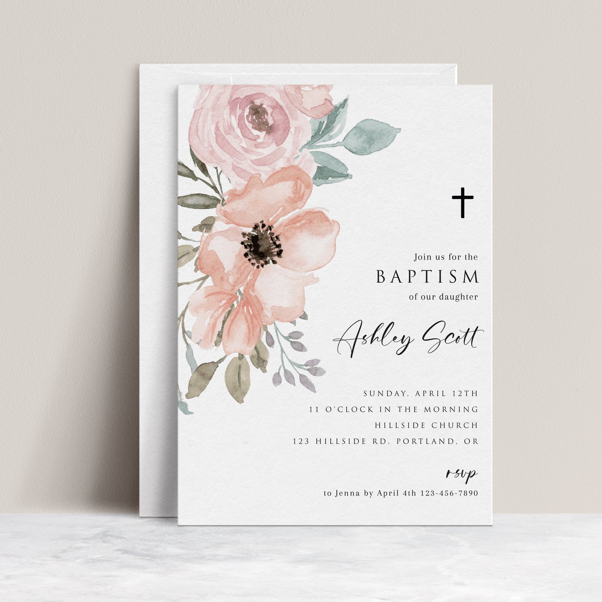 Floral Baptism Invitation | www.foreveryourprints.com