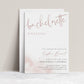 Latte toned bachelorette weekend invitation and itinerary set template with dusty rose calligraphy script and watercolor wash, editable in Canva