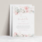 Blush pink and sage green watercolor floral bridal tea invitation template with roses and greenery, editable in Canva
