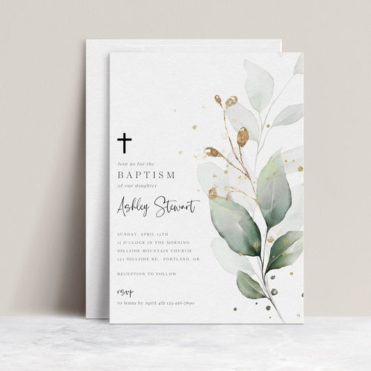 Eucalyptus Baptism Invitation | www.foreveryourprints.com