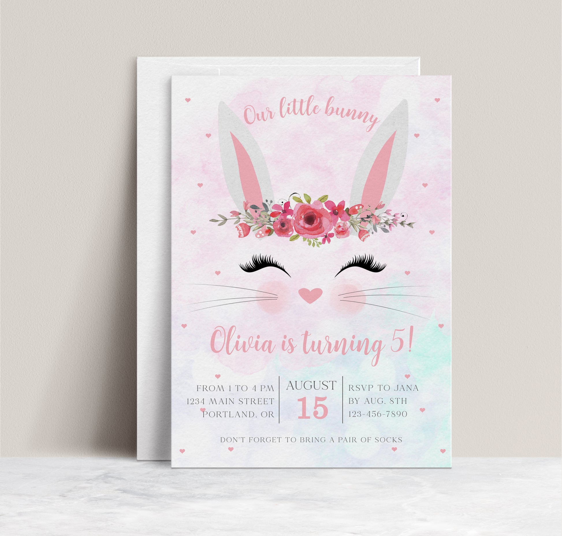 Bunny First Birthday Invitation | www.foreveryourprints.com