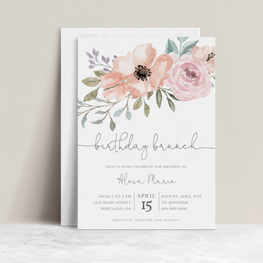Floral Birthday Brunch Invitation | www.foreveryourprints.com