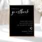 Black minimalist photo guestbook sign with elegant script and serif font, editable for wedding decor | www.foreveryourprints.com