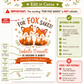 Fox baby shower invitation with two cute baby foxes, leafy greenery, hearts, orange banner, playful woodland details, and warm orange brown accents