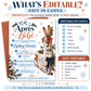 Après Bébé baby shower invitation with wooden skis, a rustic sled, knit baby hat and mittens, hot cocoa, snowy mountains, and evergreen branches