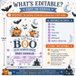 Little boo boy baby shower invitation with cute ghost, blue bow tie, pumpkins, bats, crescent moon, spiderweb, haunted house, and spooky-cute Halloween details
