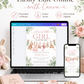 Sweet little girl baby shower invitation with hanging baby clothes, a teddy bear, and greenery in soft pink and sage