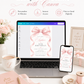 Pink bow birthday invitation for girls featuring a large blush pink ribbon, flowing bow tails and elegant pink and black typography.