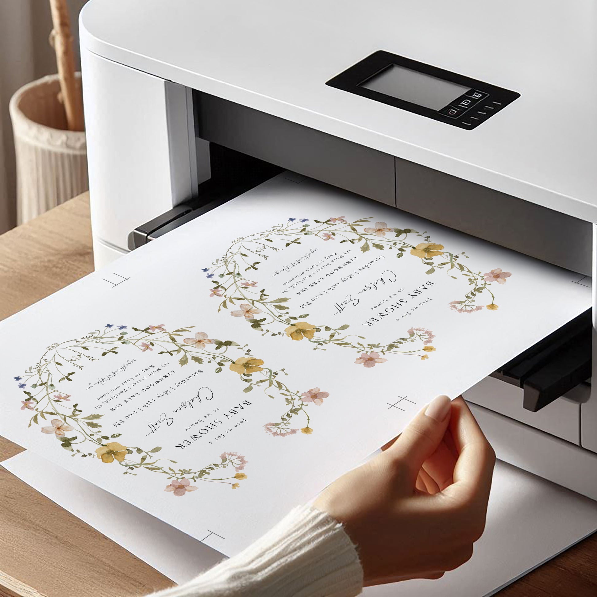 Boho wildflower baby shower invitation with neutral floral design | www.foreveryourprints.com