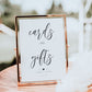 Editable "Cards and Gifts" sign with minimalist black script on white background, printable for weddings and showers | www.foreveryourprints.com