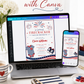 Editable firecracker baby shower invitation Canva template with illustrated fireworks, striped navy onesie, red and navy sneakers, stars and stripes banner, and bold patriotic typography on a white background