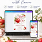 Apple of our eye birthday invitation with watercolor red apples, leafy branches, apple blossoms, hearts, elegant script lettering, and orchard birthday details