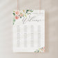 Editable wedding table seating sign with floral design, personalized using Corjl | www.foreveryourprints.com
