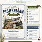 Fishing baby shower invitation with a rowboat, tackle box, and bass fish in navy and green