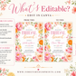 Editable citrus floral bridal brunch invitation Canva template with watercolour peonies, garden roses, cherry blossoms, and orange slices in pink, coral, and peach tones on a white background