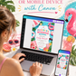 Poolside baby shower invitation with a flamingo float, beach ball, and tropical drinks in pink and aqua