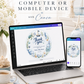 Editable under the sea baby shower round thank you sticker Canva template with watercolour sea turtle, whale, octopus, seahorse, sailboat, coral, shells, and starfish wreath in soft blue tones on a white background