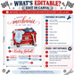 Little mechanic baby shower invitation with red tool chest, wrench, baby overalls, bodysuit, bottle, and garage-themed baby boy shower details