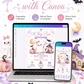 Halloween girl baby shower invitation with cute ghost, pink pumpkin, bats, crescent moon, haunted house, spiderwebs, stars, and pastel Halloween baby shower details