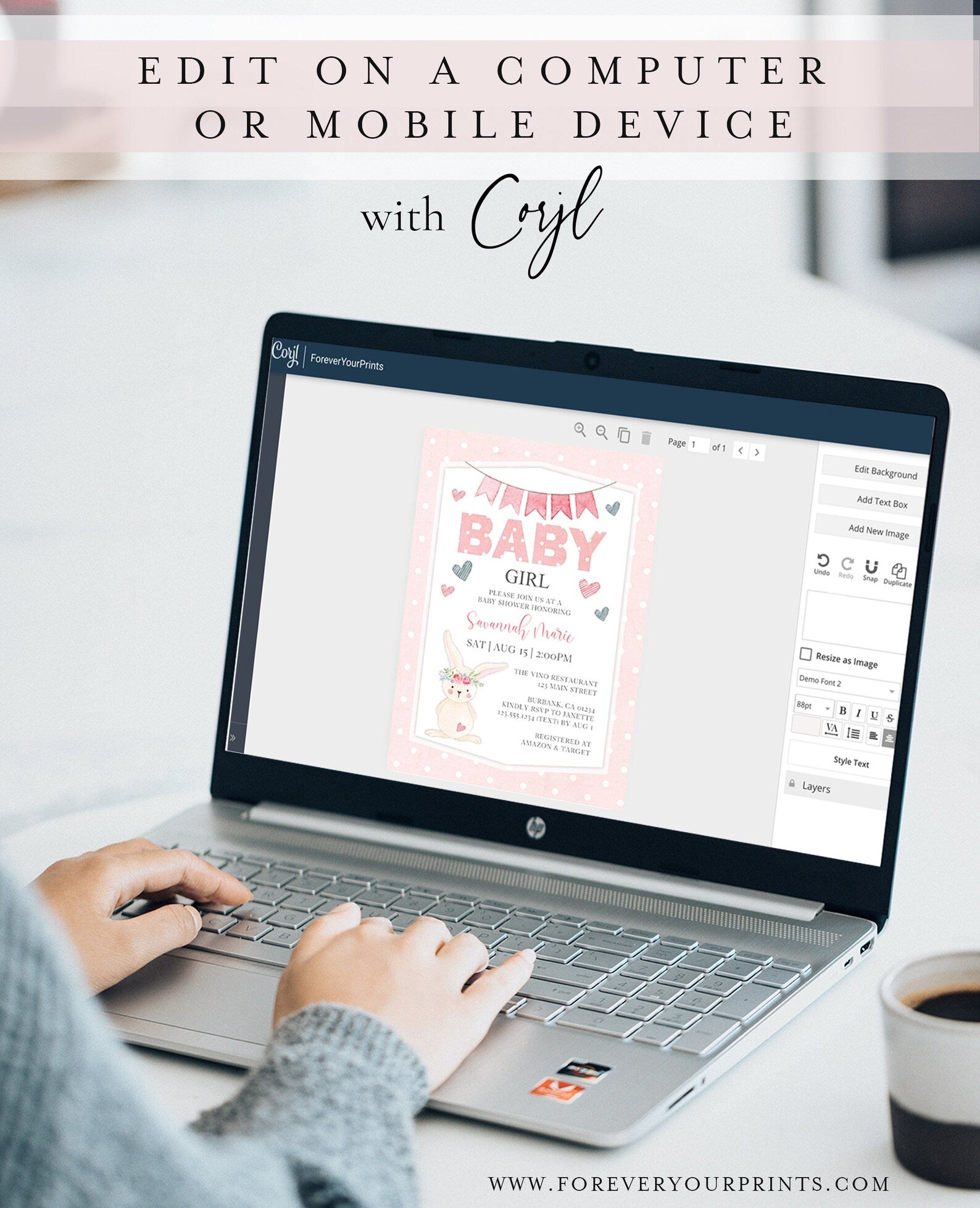 Bunny Baby Girl Shower Invitation | www.foreveryourprints.com