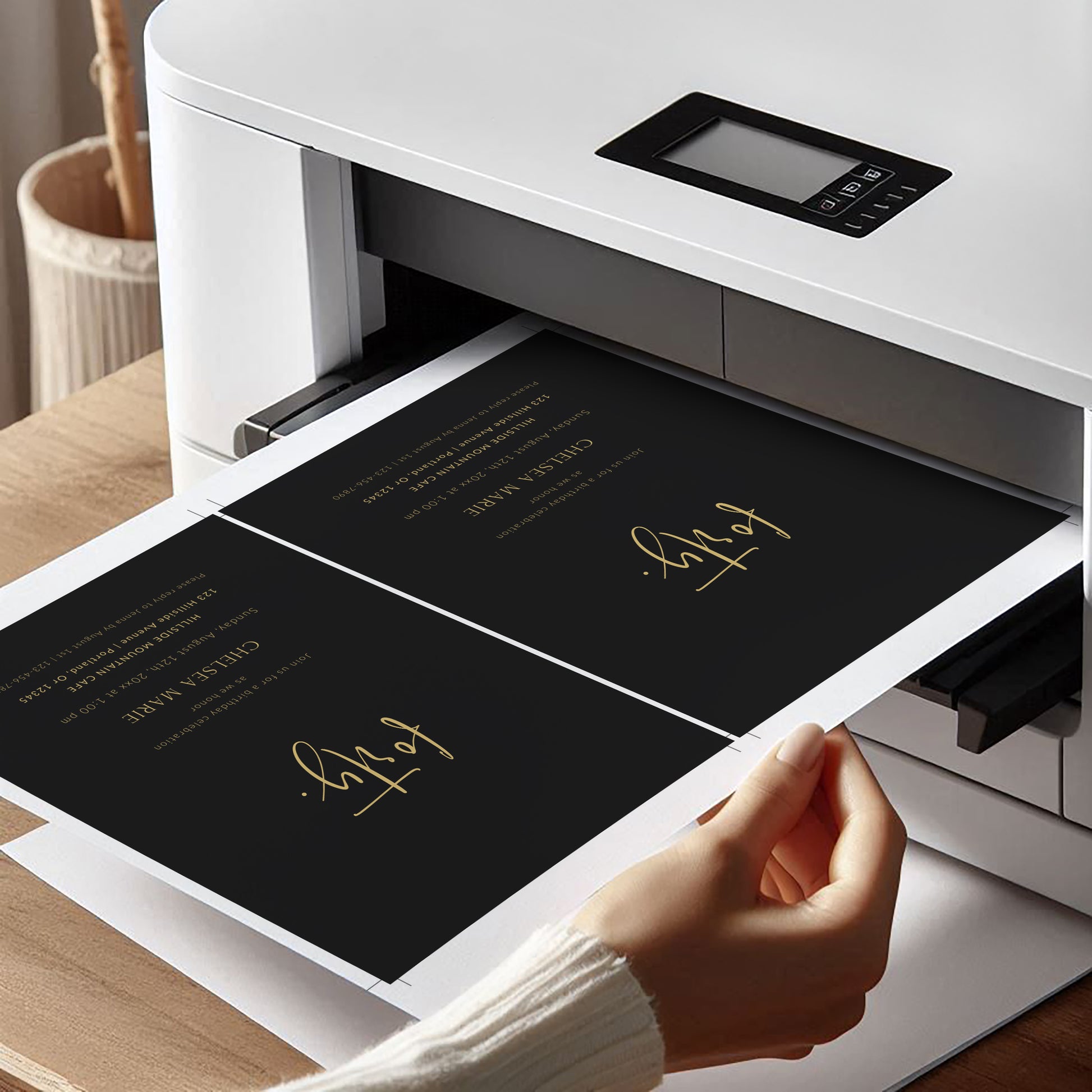 Editable 40th birthday invitation with black background and gold script, perfect for adult milestone events | www.foreveryourprints.com