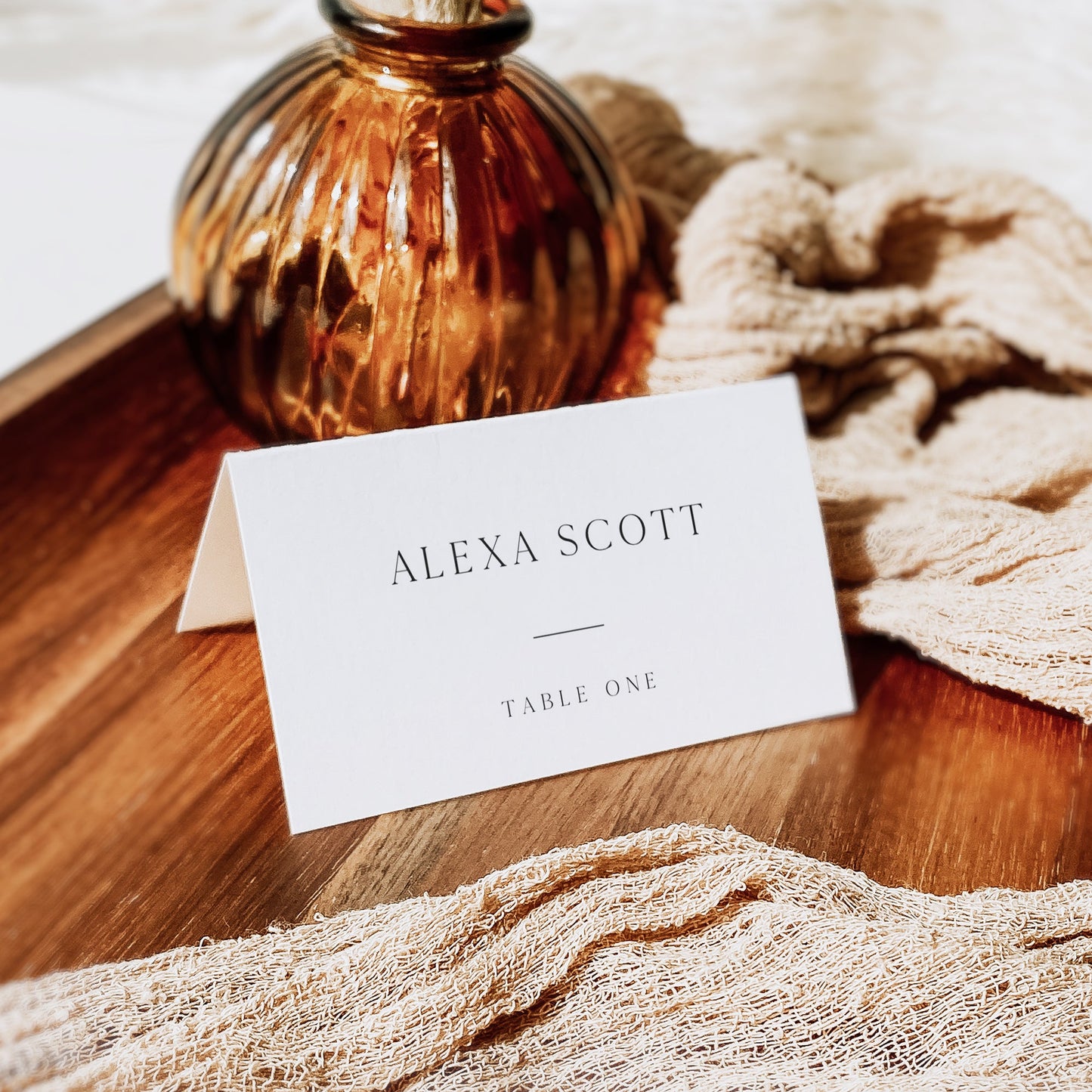 Wedding table place card featuring elegant font and table assignment | Personalized with Corjl | www.foreveryourprints.com