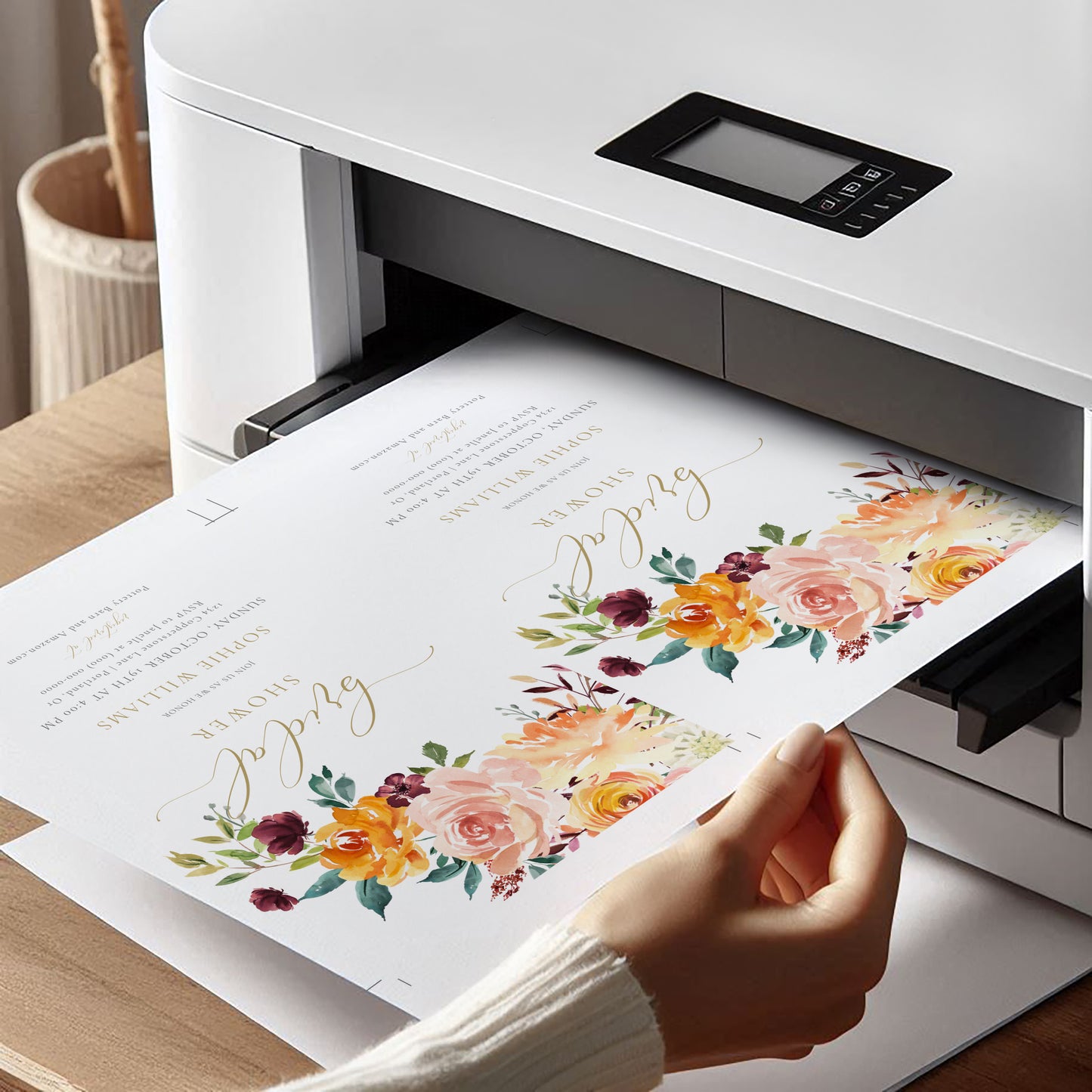 Romantic fall wedding shower invitation with modern script text | www.foreveryourprints.com