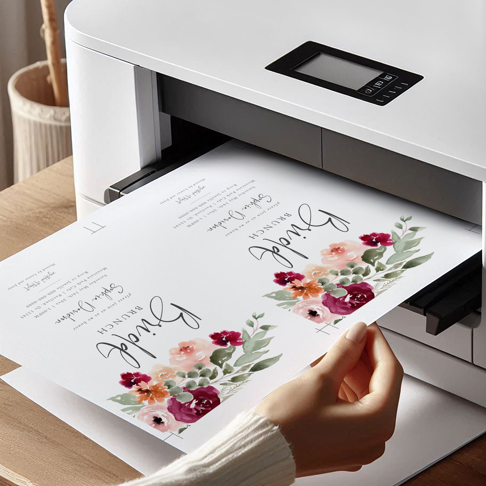 Fall floral bridal shower invitation with watercolor flowers and elegant script text | www.foreveryourprints.com