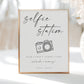 Selfie station wedding sign with modern script and camera icon, editable with Corjl | www.foreveryourprints.com